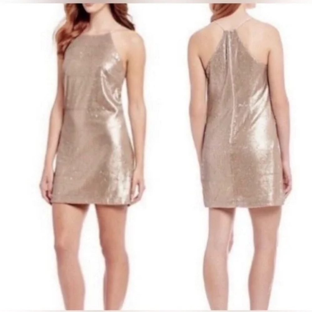 Halston Heritage Shimmering Gold Backless Dress